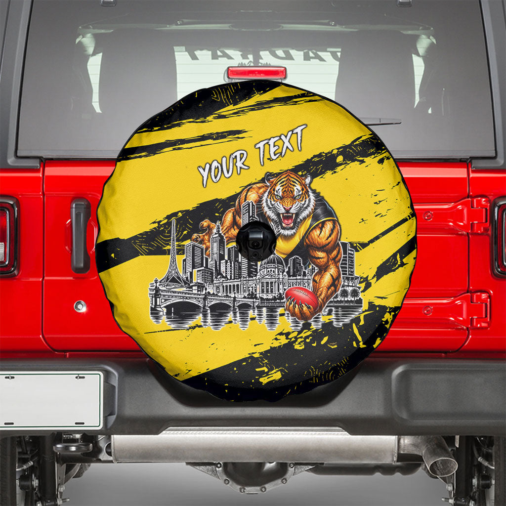 Personalised Richmond Tigers Football Spare Tire Cover Melbourne City Skyline Graphic Fierce Mascot Art