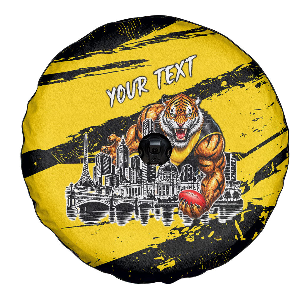 Personalised Richmond Tigers Football Spare Tire Cover Melbourne City Skyline Graphic Fierce Mascot Art