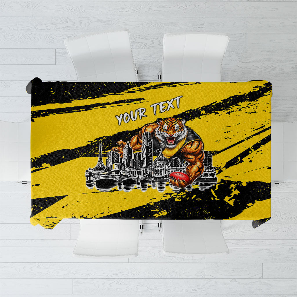 Personalised Richmond Tigers Football Tablecloth Melbourne City Skyline Graphic Fierce Mascot Art