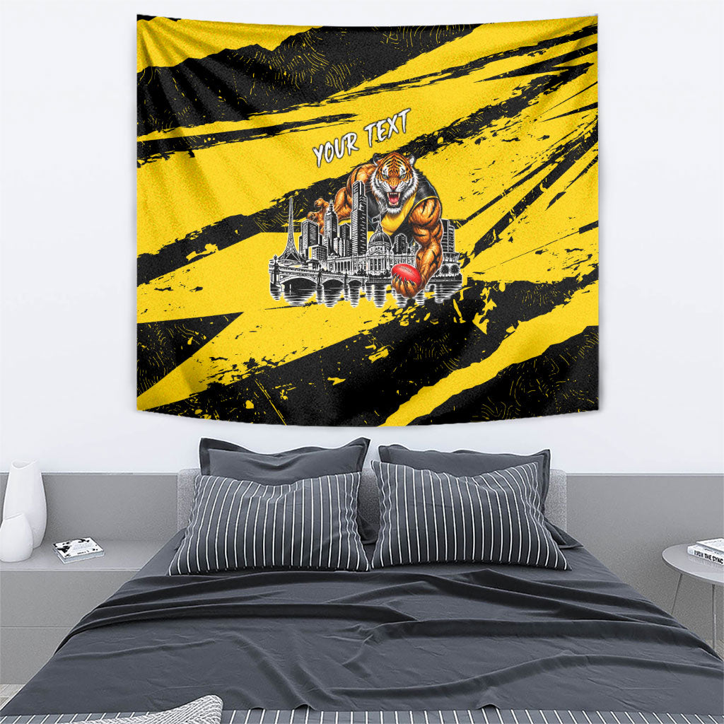 Personalised Richmond Tigers Football Tapestry Melbourne City Skyline Graphic Fierce Mascot Art