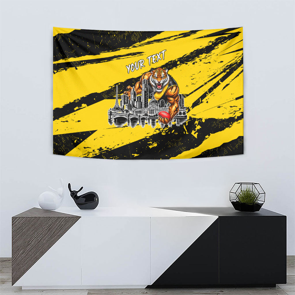 Personalised Richmond Tigers Football Tapestry Melbourne City Skyline Graphic Fierce Mascot Art