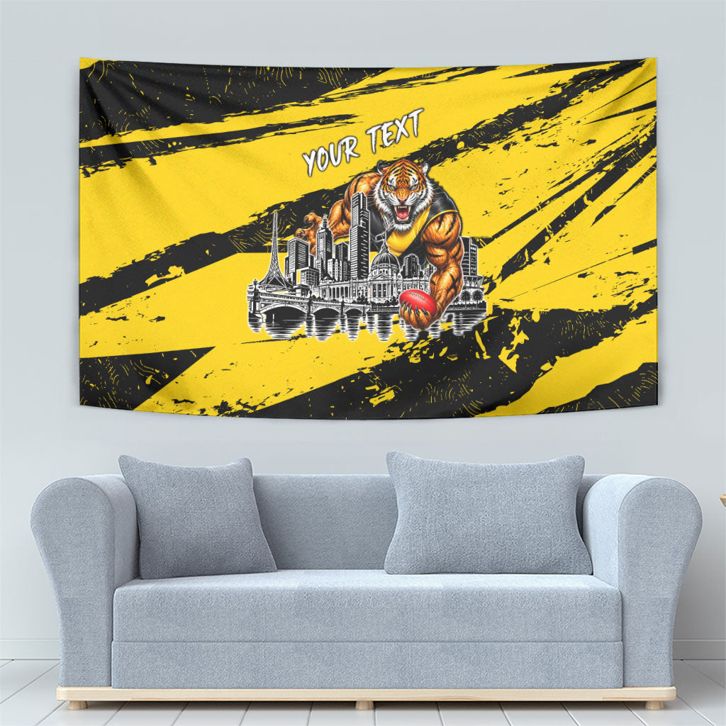 Personalised Richmond Tigers Football Tapestry Melbourne City Skyline Graphic Fierce Mascot Art