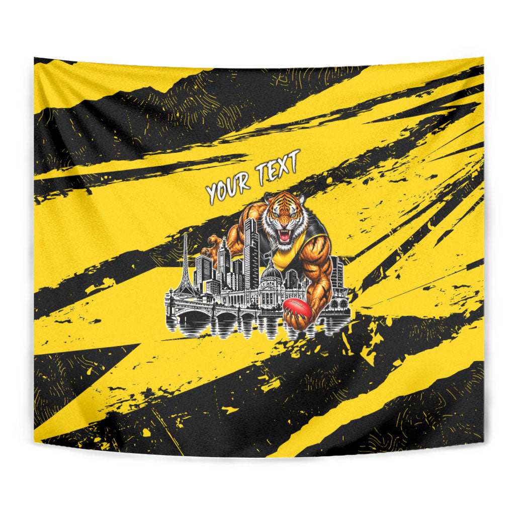 Personalised Richmond Tigers Football Tapestry Melbourne City Skyline Graphic Fierce Mascot Art