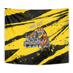 Personalised Richmond Tigers Football Tapestry Melbourne City Skyline Graphic Fierce Mascot Art