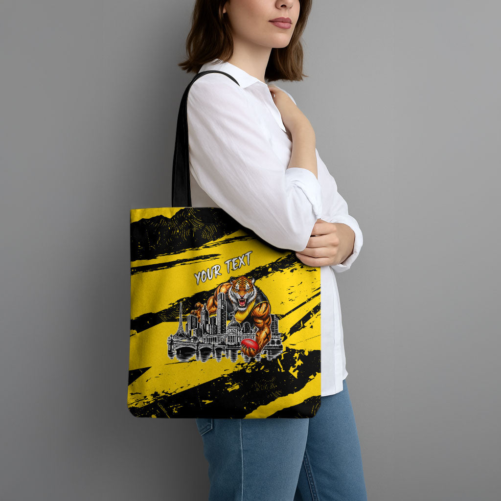Personalised Richmond Tigers Football Tote Bag Melbourne City Skyline Graphic Fierce Mascot Art