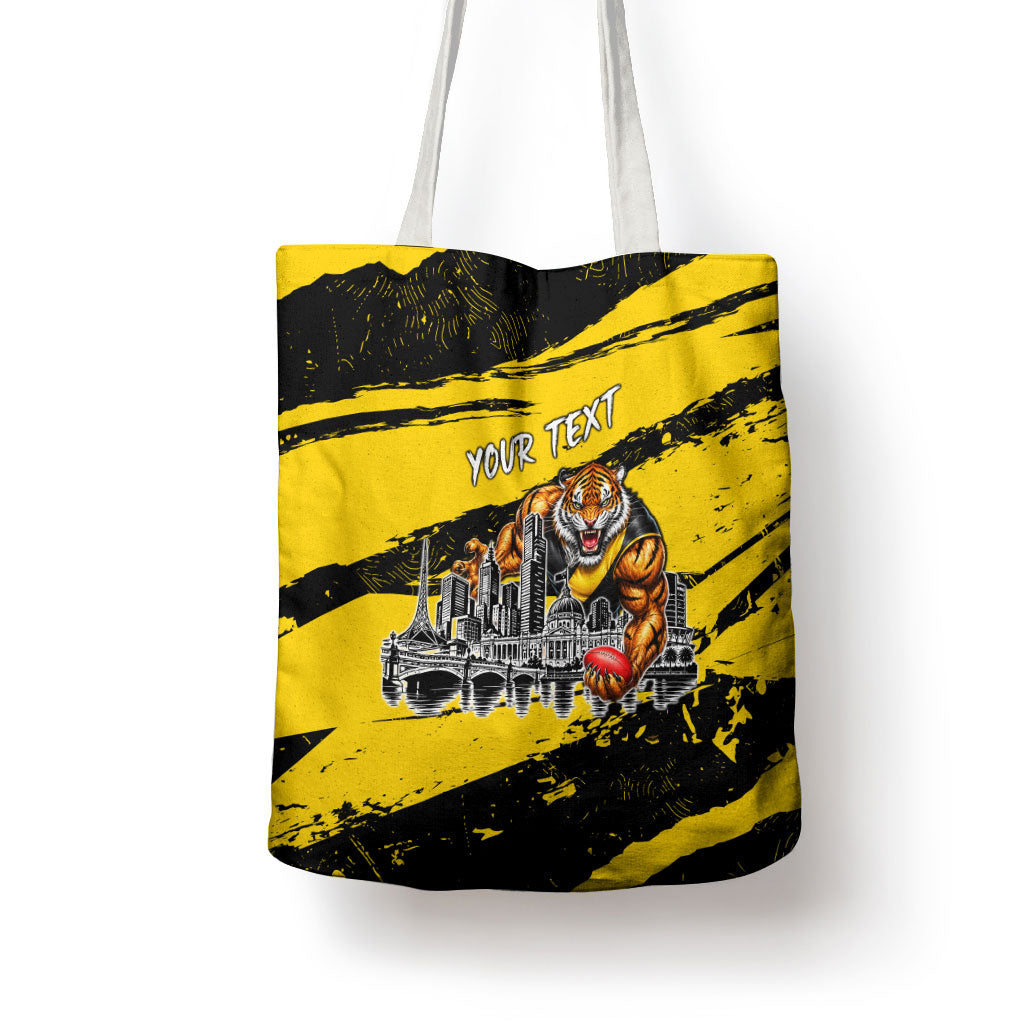 Personalised Richmond Tigers Football Tote Bag Melbourne City Skyline Graphic Fierce Mascot Art