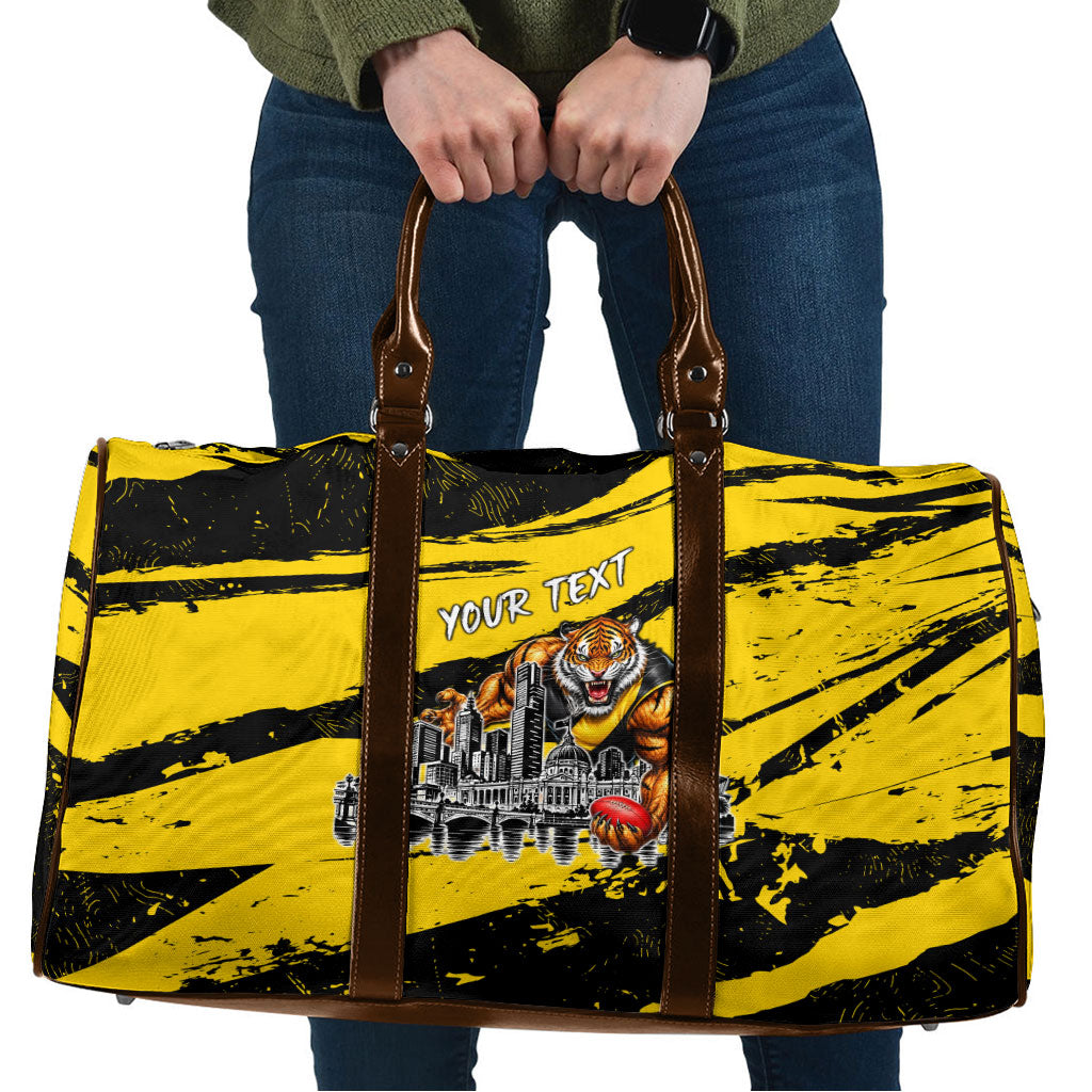 Personalised Richmond Tigers Football Travel Bag Melbourne City Skyline Graphic Fierce Mascot Art