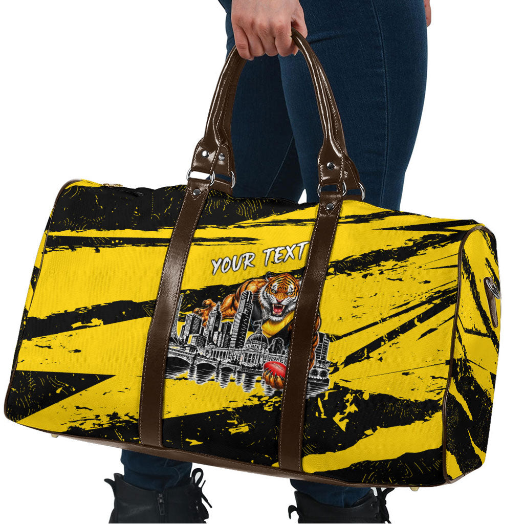 Personalised Richmond Tigers Football Travel Bag Melbourne City Skyline Graphic Fierce Mascot Art