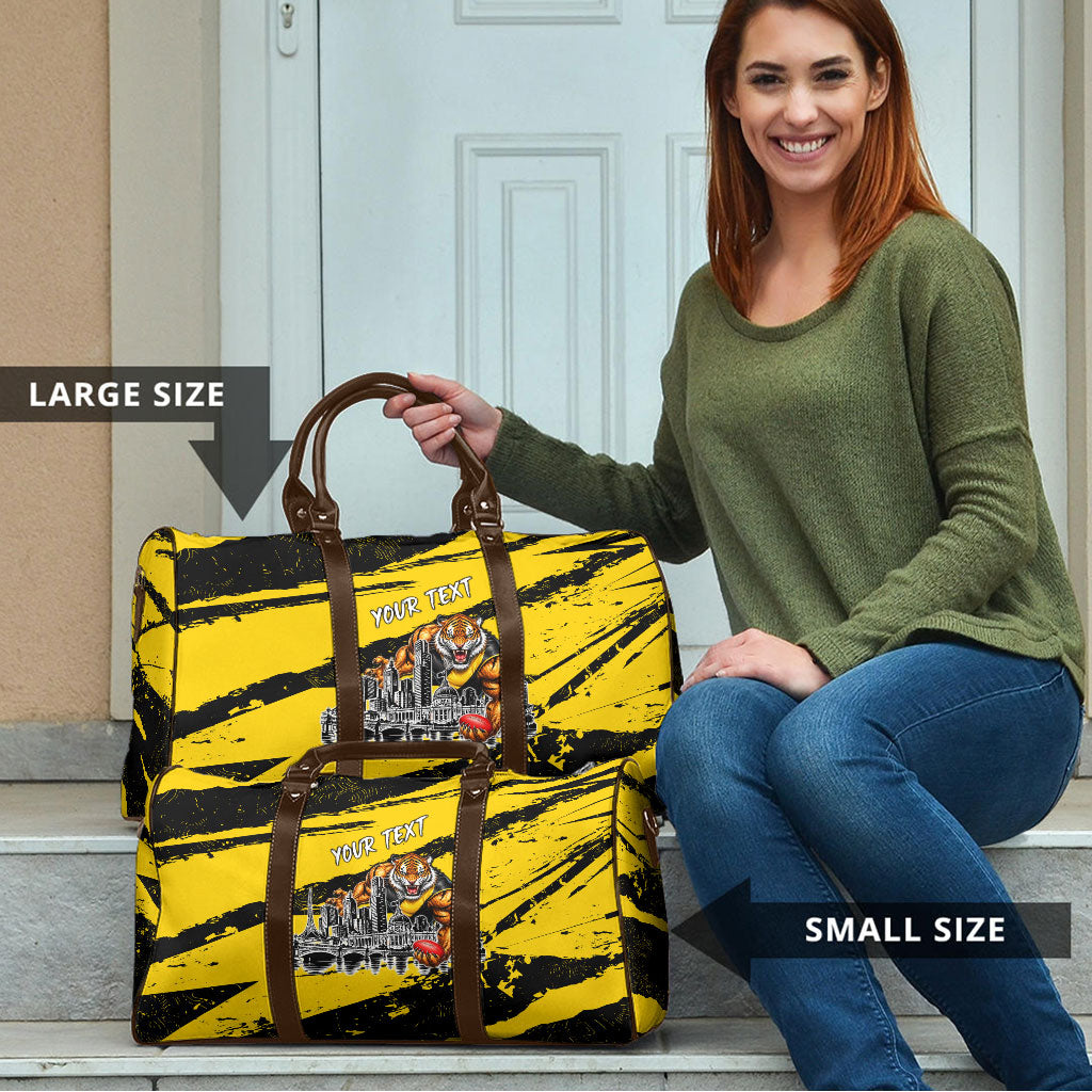Personalised Richmond Tigers Football Travel Bag Melbourne City Skyline Graphic Fierce Mascot Art