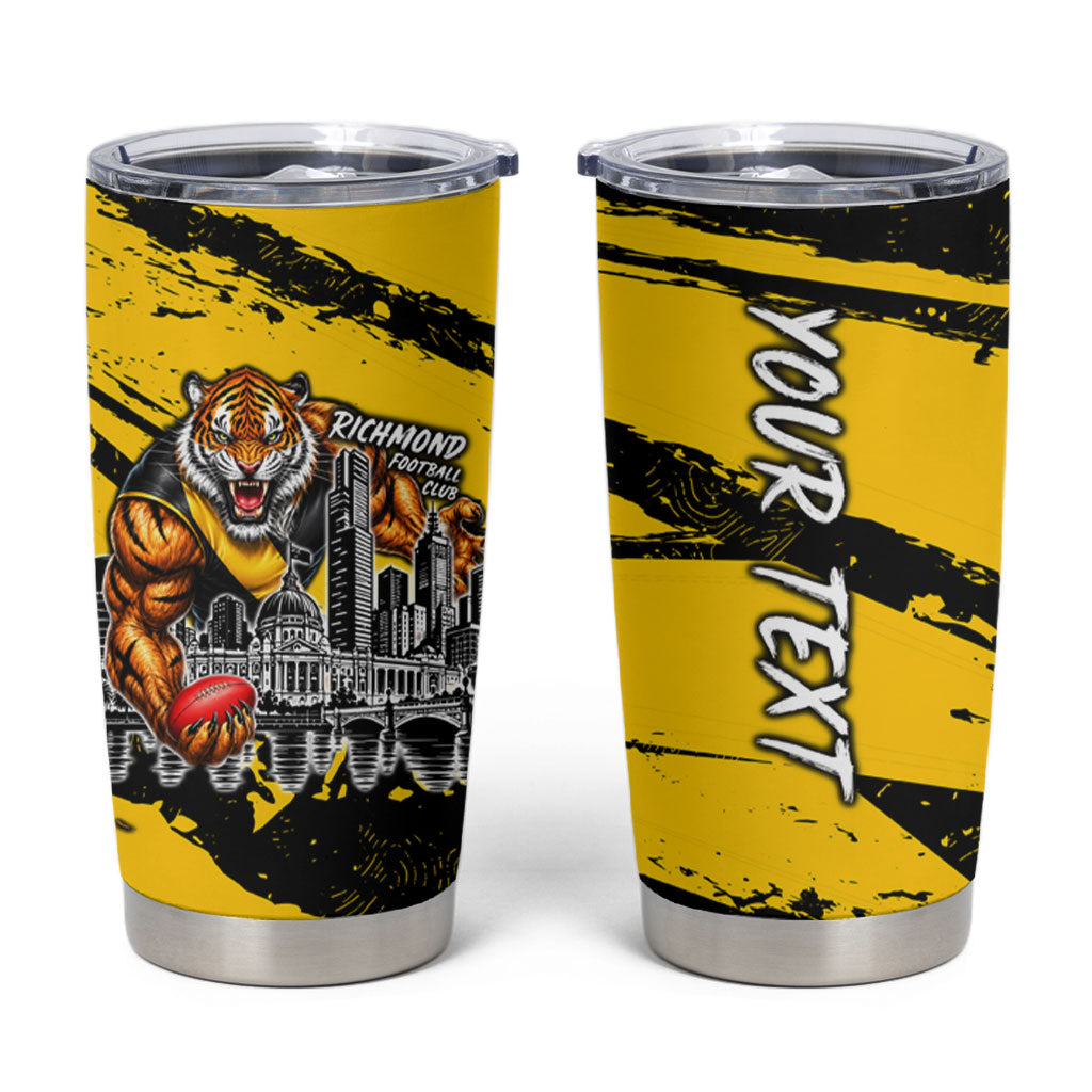 Personalised Richmond Tigers Football Tumbler Cup Melbourne City Skyline Graphic Fierce Mascot Art