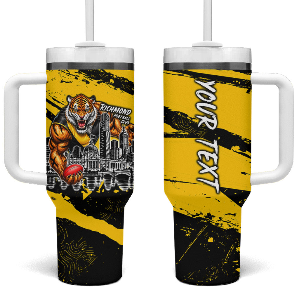 Personalised Richmond Tigers Football Tumbler With Handle Melbourne City Skyline Graphic Fierce Mascot Art