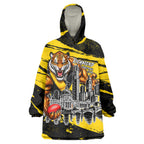 Personalised Richmond Tigers Football Wearable Blanket Hoodie Melbourne City Skyline Graphic Fierce Mascot Art