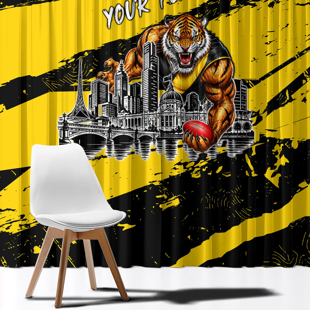 Personalised Richmond Tigers Football Window Curtain Melbourne City Skyline Graphic Fierce Mascot Art