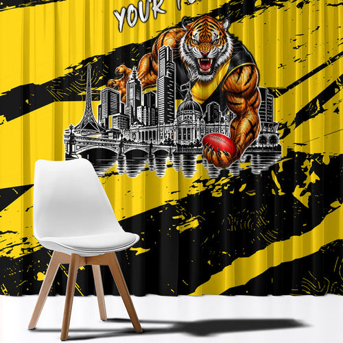 Personalised Richmond Tigers Football Window Curtain Melbourne City Skyline Graphic Fierce Mascot Art
