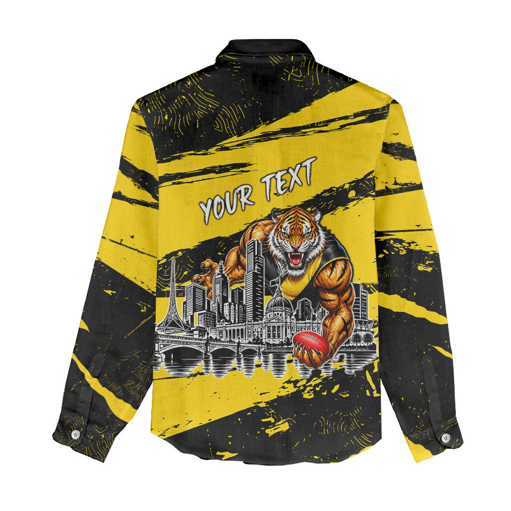 Personalised Richmond Tigers Football Women Casual Shirt Melbourne City Skyline Graphic Fierce Mascot Art