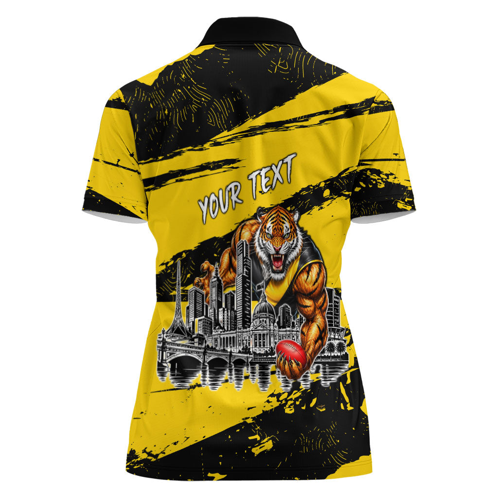 Personalised Richmond Tigers Football Women Polo Shirt Melbourne City Skyline Graphic Fierce Mascot Art