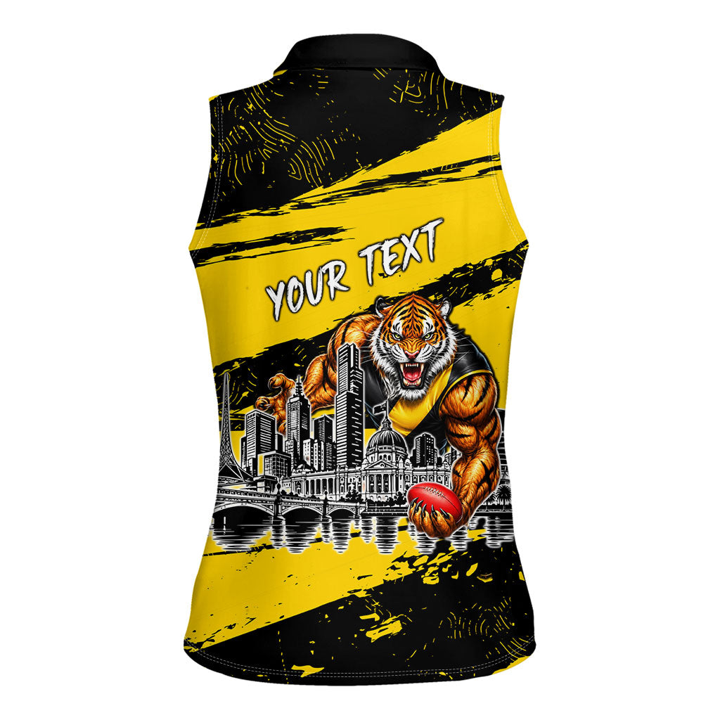 Personalised Richmond Tigers Football Women Sleeveless Polo Shirt Melbourne City Skyline Graphic Fierce Mascot Art