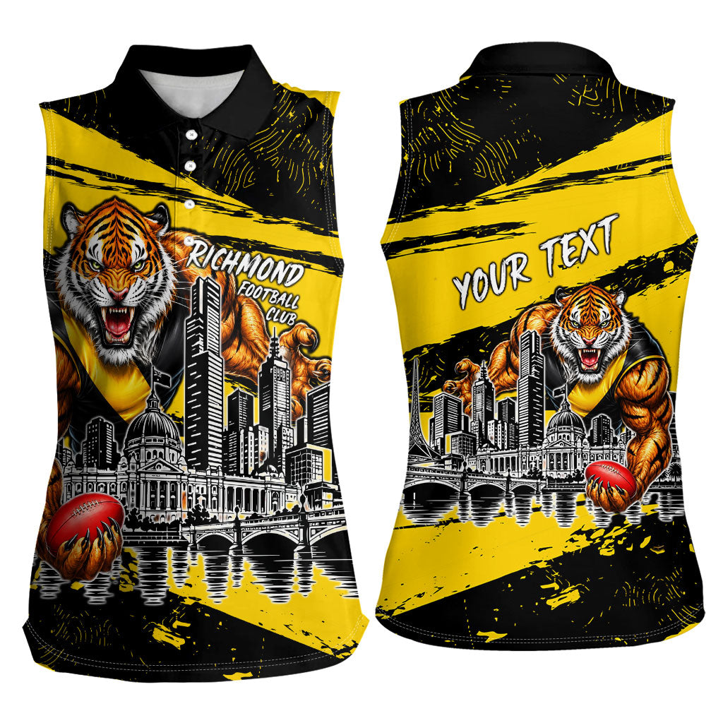 Personalised Richmond Tigers Football Women Sleeveless Polo Shirt Melbourne City Skyline Graphic Fierce Mascot Art