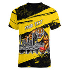 Personalised Richmond Tigers Football Women V-Neck T-Shirt Melbourne City Skyline Graphic Fierce Mascot Art