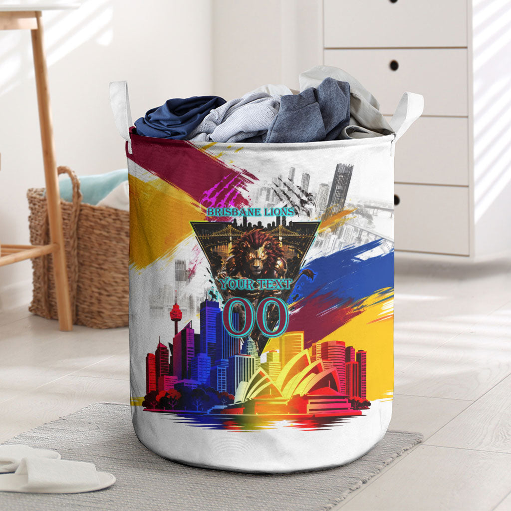 Personalised Brisbane Lions Football Laundry Basket Australia City Skyline Graphic Fierce Mascot Art