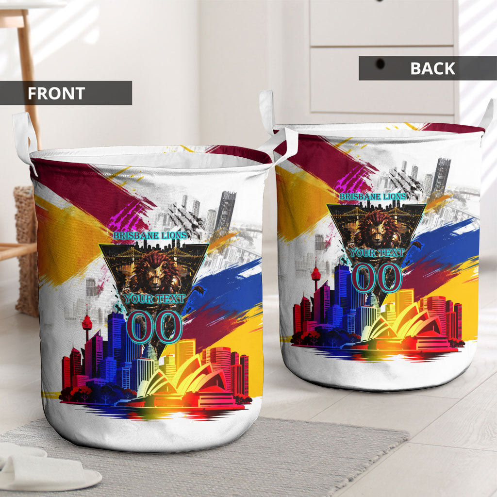 Personalised Brisbane Lions Football Laundry Basket Australia City Skyline Graphic Fierce Mascot Art