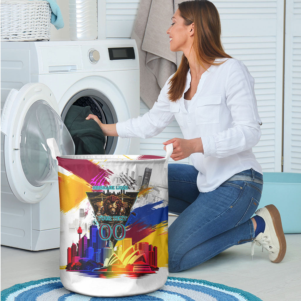 Personalised Brisbane Lions Football Laundry Basket Australia City Skyline Graphic Fierce Mascot Art