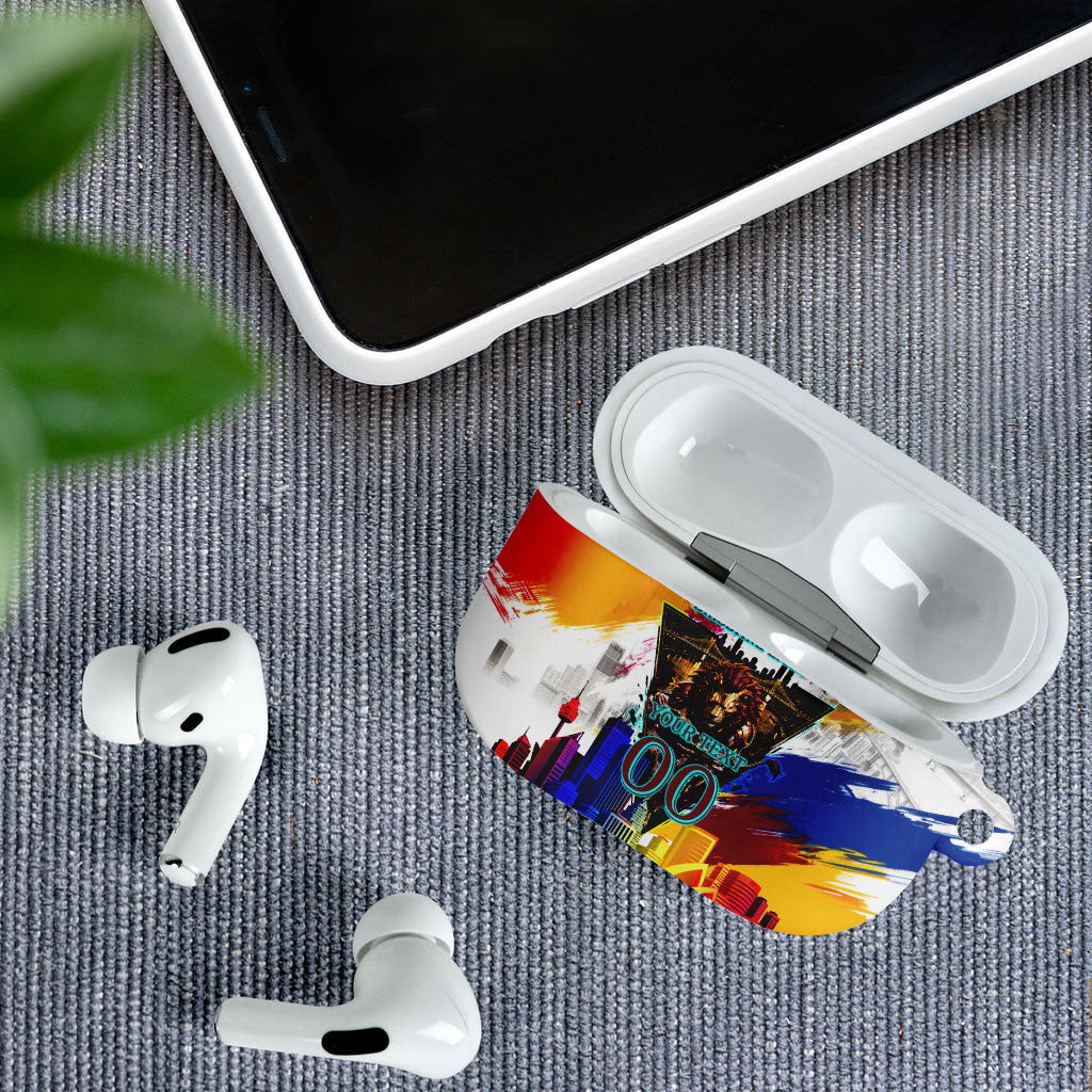 Personalised Brisbane Lions Football AirPods Case Australia City Skyline Graphic Fierce Mascot Art