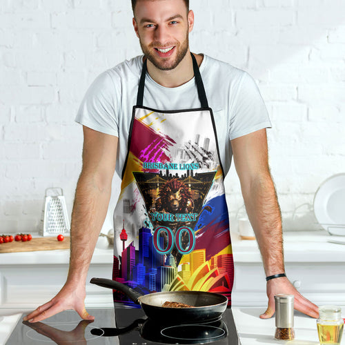 Personalised Brisbane Lions Football Apron Australia City Skyline Graphic Fierce Mascot Art