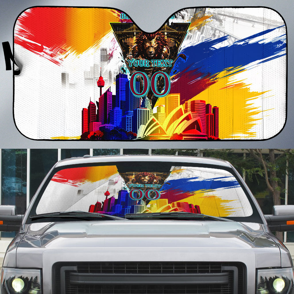 Personalised Brisbane Lions Football Auto Sun Shade Australia City Skyline Graphic Fierce Mascot Art