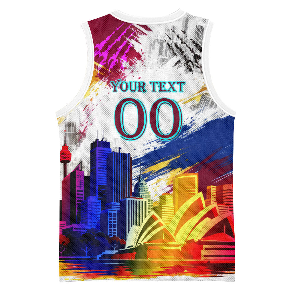 Personalised Brisbane Lions Football Basketball Jersey Australia City Skyline Graphic Fierce Mascot Art