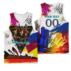 Personalised Brisbane Lions Football Basketball Jersey Australia City Skyline Graphic Fierce Mascot Art
