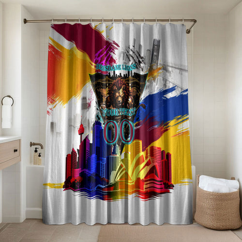 Personalised Brisbane Lions Football Bathroom Set Australia City Skyline Graphic Fierce Mascot Art