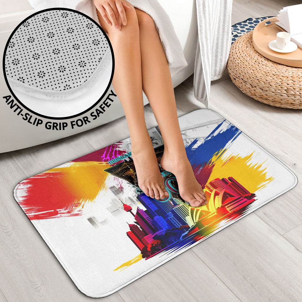 Personalised Brisbane Lions Football Bathroom Set Australia City Skyline Graphic Fierce Mascot Art