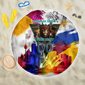 Personalised Brisbane Lions Football Beach Blanket Australia City Skyline Graphic Fierce Mascot Art