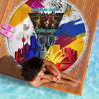 Personalised Brisbane Lions Football Beach Blanket Australia City Skyline Graphic Fierce Mascot Art