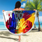 Personalised Brisbane Lions Football Beach Blanket Australia City Skyline Graphic Fierce Mascot Art