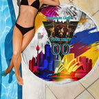 Personalised Brisbane Lions Football Beach Blanket Australia City Skyline Graphic Fierce Mascot Art