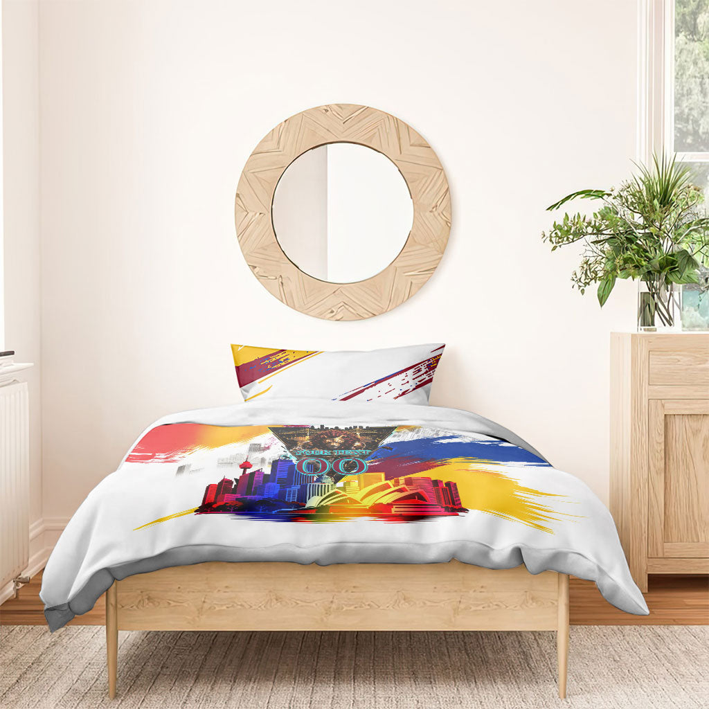 Personalised Brisbane Lions Football Bedding Set Australia City Skyline Graphic Fierce Mascot Art