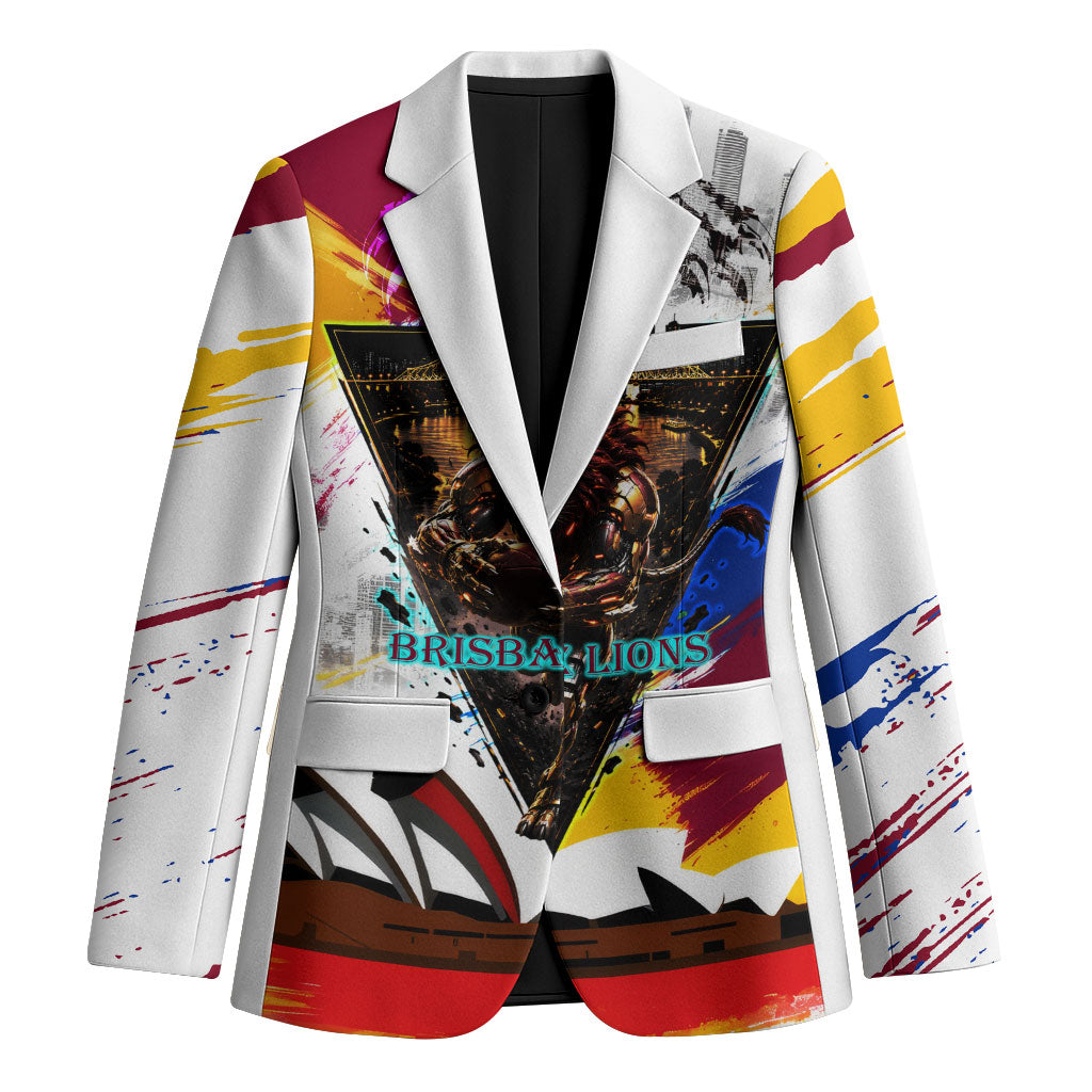 Personalised Brisbane Lions Football Blazer Australia City Skyline Graphic Fierce Mascot Art