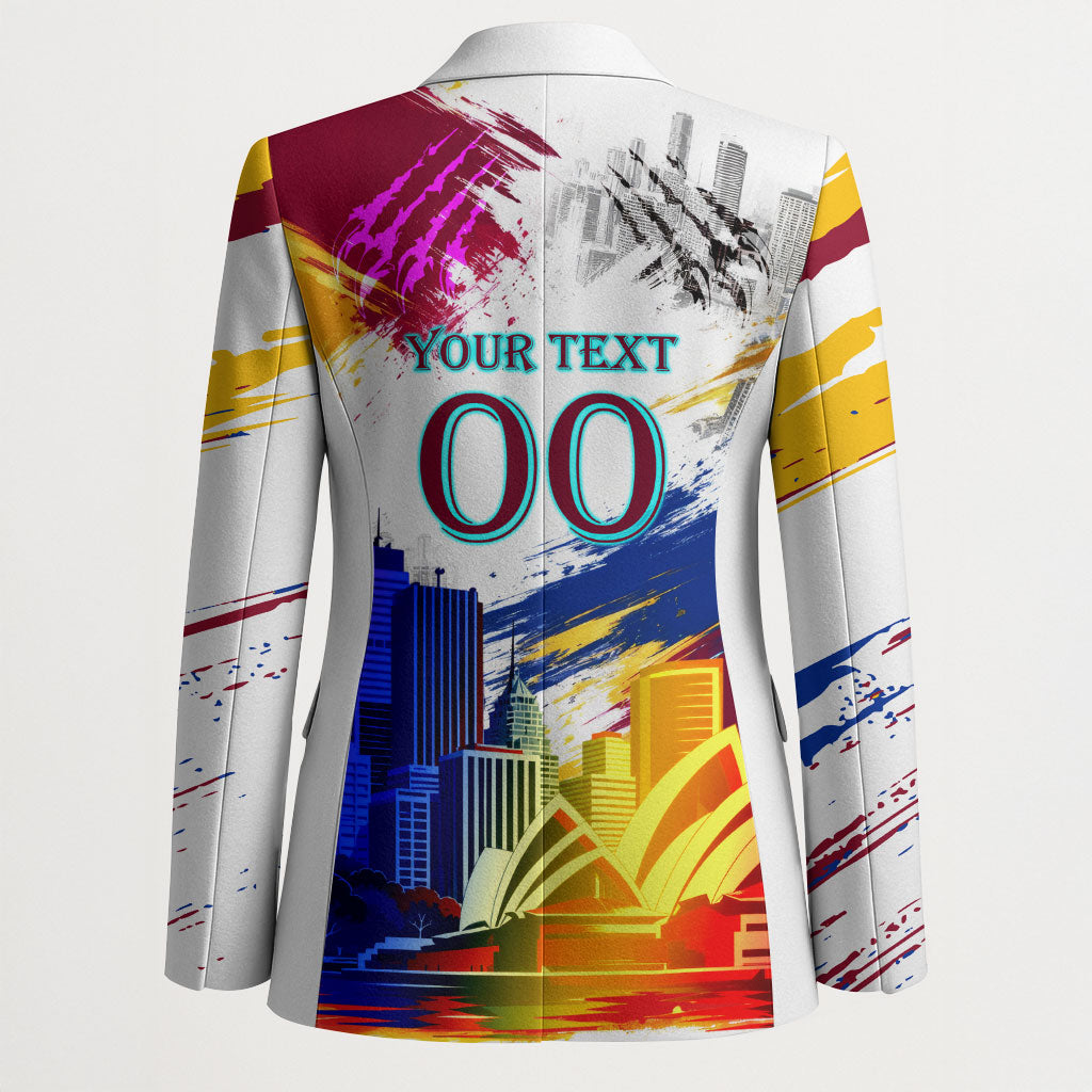 Personalised Brisbane Lions Football Blazer Australia City Skyline Graphic Fierce Mascot Art