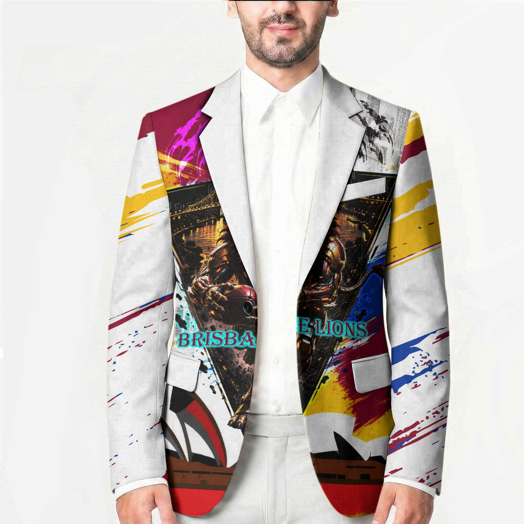 Personalised Brisbane Lions Football Blazer Australia City Skyline Graphic Fierce Mascot Art