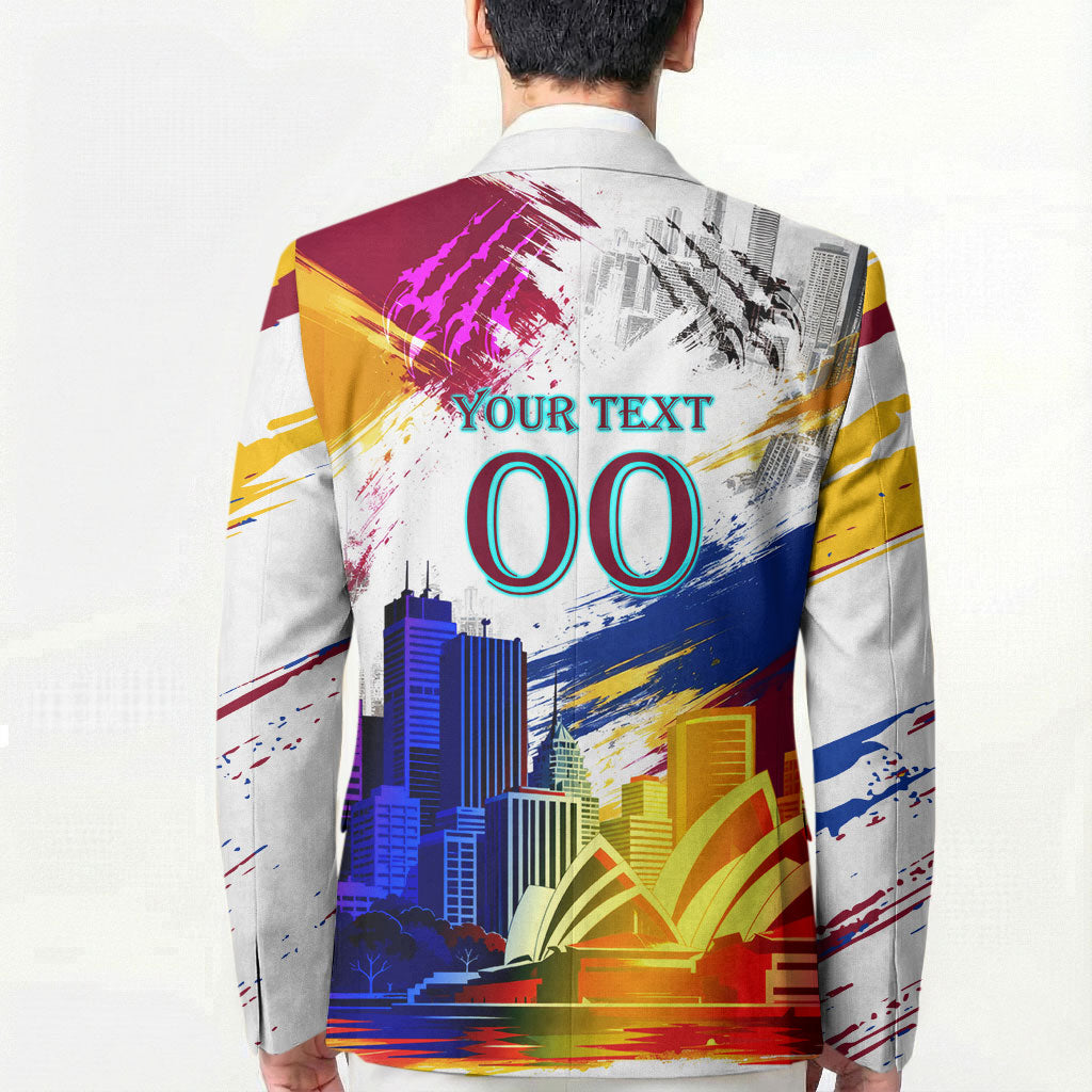 Personalised Brisbane Lions Football Blazer Australia City Skyline Graphic Fierce Mascot Art
