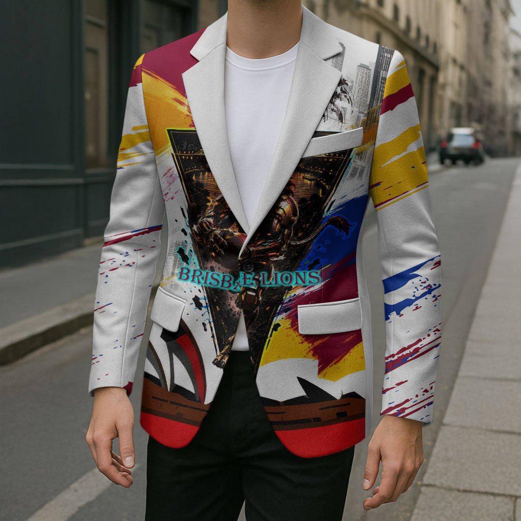 Personalised Brisbane Lions Football Blazer Australia City Skyline Graphic Fierce Mascot Art