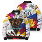 Personalised Brisbane Lions Football Bomber Puffer Jacket Australia City Skyline Graphic Fierce Mascot Art