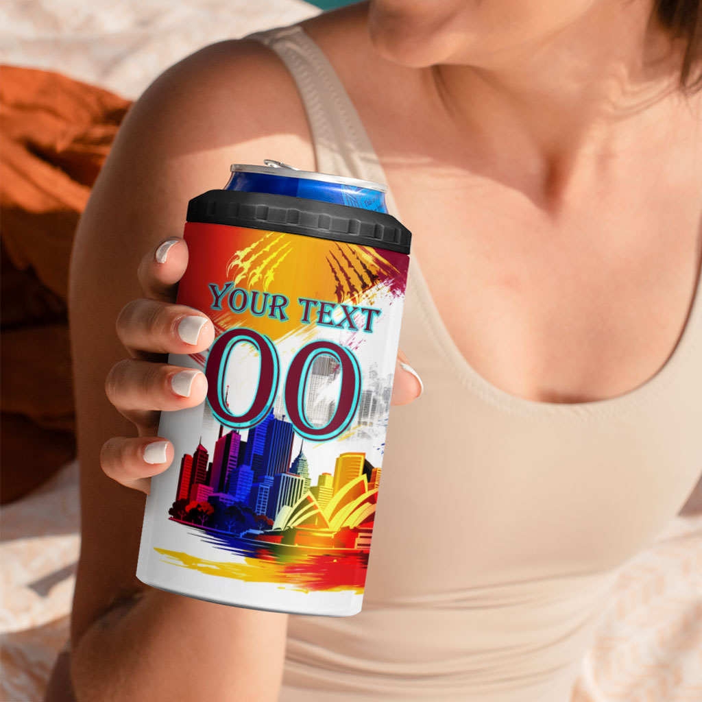 Personalised Brisbane Lions Football 4 in 1 Can Cooler Tumbler Australia City Skyline Graphic Fierce Mascot Art