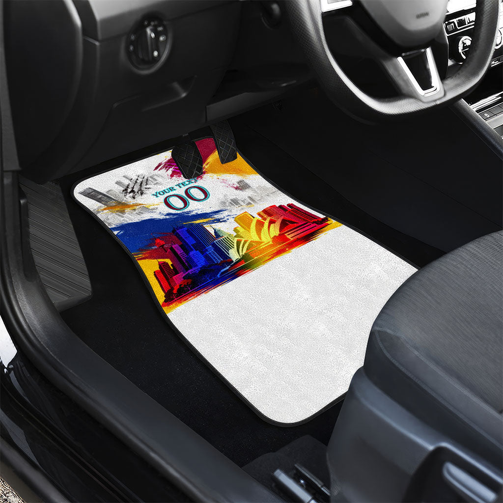 Personalised Brisbane Lions Football Car Mats Australia City Skyline Graphic Fierce Mascot Art