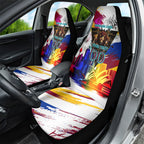 Personalised Brisbane Lions Football Car Seat Cover Australia City Skyline Graphic Fierce Mascot Art