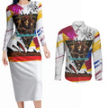 Personalised Brisbane Lions Football Couples Matching Long Sleeve Bodycon Dress and Long Sleeve Button Shirt Australia City Skyline Graphic Fierce Mascot Art