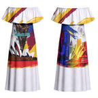 Personalised Brisbane Lions Football Couples Matching Off Shoulder Maxi Dress and Long Sleeve Button Shirt Australia City Skyline Graphic Fierce Mascot Art