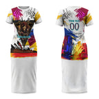 Personalised Brisbane Lions Football Couples Matching Short Sleeve Bodycon Dress and Long Sleeve Button Shirt Australia City Skyline Graphic Fierce Mascot Art
